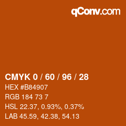 カラーコード: CMYK 0 / 60 / 96 / 28 | qconv.com