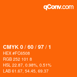 カラーコード: CMYK 0 / 60 / 97 / 1 | qconv.com