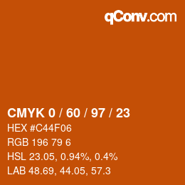 颜色代码: CMYK 0 / 60 / 97 / 23 | qconv.com