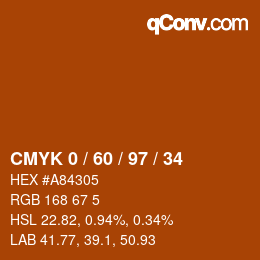 カラーコード: CMYK 0 / 60 / 97 / 34 | qconv.com