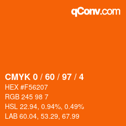 カラーコード: CMYK 0 / 60 / 97 / 4 | qconv.com