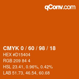 カラーコード: CMYK 0 / 60 / 98 / 18 | qconv.com
