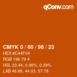 颜色代码: CMYK 0 / 60 / 98 / 23 | qconv.com