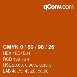 颜色代码: CMYK 0 / 60 / 98 / 26 | qconv.com