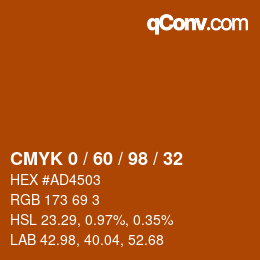 カラーコード: CMYK 0 / 60 / 98 / 32 | qconv.com