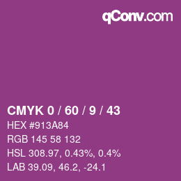カラーコード: CMYK 0 / 60 / 9 / 43 | qconv.com