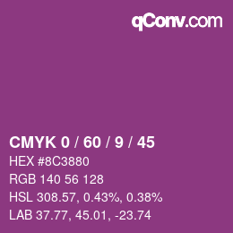 カラーコード: CMYK 0 / 60 / 9 / 45 | qconv.com