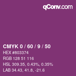 カラーコード: CMYK 0 / 60 / 9 / 50 | qconv.com