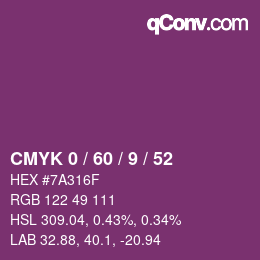 カラーコード: CMYK 0 / 60 / 9 / 52 | qconv.com