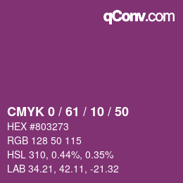 カラーコード: CMYK 0 / 61 / 10 / 50 | qconv.com