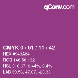 カラーコード: CMYK 0 / 61 / 11 / 42 | qconv.com