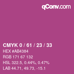 カラーコード: CMYK 0 / 61 / 23 / 33 | qconv.com