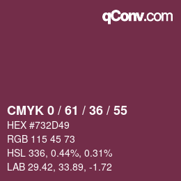 カラーコード: CMYK 0 / 61 / 36 / 55 | qconv.com