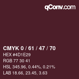 Farbcode: CMYK 0 / 61 / 47 / 70 | qconv.com