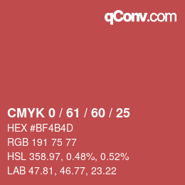 カラーコード: CMYK 0 / 61 / 60 / 25 | qconv.com