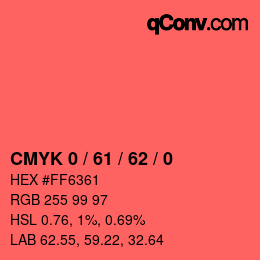 カラーコード: CMYK 0 / 61 / 62 / 0 | qconv.com