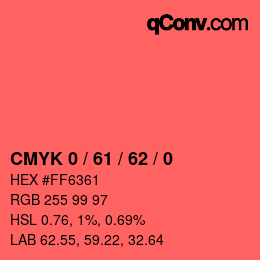 カラーコード: CMYK 0 / 61 / 62 / 0 | qconv.com