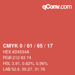 カラーコード: CMYK 0 / 61 / 65 / 17 | qconv.com