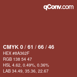 Farbcode: CMYK 0 / 61 / 66 / 46 | qconv.com