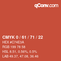 Code couleur: CMYK 0 / 61 / 71 / 22 | qconv.com