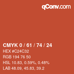 カラーコード: CMYK 0 / 61 / 74 / 24 | qconv.com