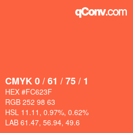 カラーコード: CMYK 0 / 61 / 75 / 1 | qconv.com
