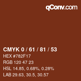 Código de color: CMYK 0 / 61 / 81 / 53 | qconv.com