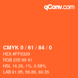 カラーコード: CMYK 0 / 61 / 84 / 0 | qconv.com