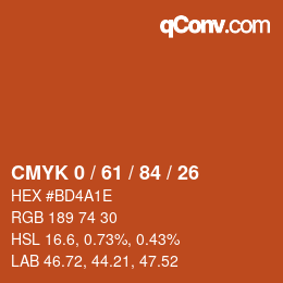 Color code: CMYK 0 / 61 / 84 / 26 | qconv.com