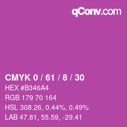 カラーコード: CMYK 0 / 61 / 8 / 30 | qconv.com