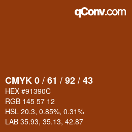 カラーコード: CMYK 0 / 61 / 92 / 43 | qconv.com