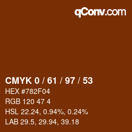 颜色代码: CMYK 0 / 61 / 97 / 53 | qconv.com