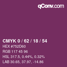 カラーコード: CMYK 0 / 62 / 18 / 54 | qconv.com