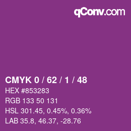 カラーコード: CMYK 0 / 62 / 1 / 48 | qconv.com