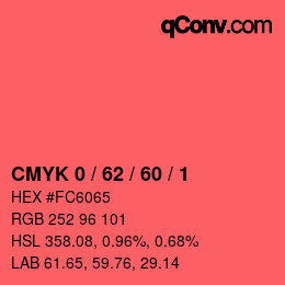 カラーコード: CMYK 0 / 62 / 60 / 1 | qconv.com