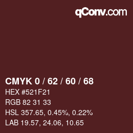 Color code: CMYK 0 / 62 / 60 / 68 | qconv.com