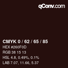 カラーコード: CMYK 0 / 62 / 65 / 85 | qconv.com