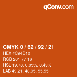カラーコード: CMYK 0 / 62 / 92 / 21 | qconv.com