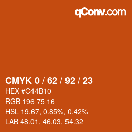 カラーコード: CMYK 0 / 62 / 92 / 23 | qconv.com