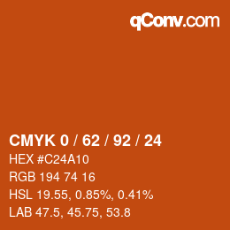 カラーコード: CMYK 0 / 62 / 92 / 24 | qconv.com