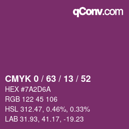 カラーコード: CMYK 0 / 63 / 13 / 52 | qconv.com