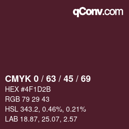 Farbcode: CMYK 0 / 63 / 45 / 69 | qconv.com