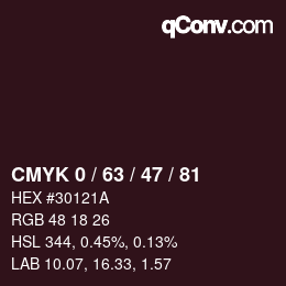 カラーコード: CMYK 0 / 63 / 47 / 81 | qconv.com