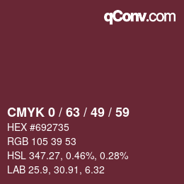 颜色代码: CMYK 0 / 63 / 49 / 59 | qconv.com