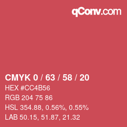 颜色代码: CMYK 0 / 63 / 58 / 20 | qconv.com