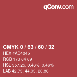Color code: CMYK 0 / 63 / 60 / 32 | qconv.com