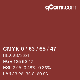 カラーコード: CMYK 0 / 63 / 65 / 47 | qconv.com