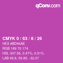 カラーコード: CMYK 0 / 63 / 8 / 26 | qconv.com