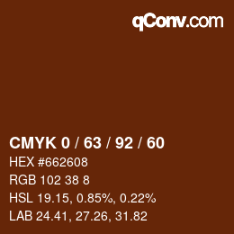 カラーコード: CMYK 0 / 63 / 92 / 60 | qconv.com