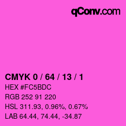 カラーコード: CMYK 0 / 64 / 13 / 1 | qconv.com
